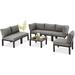 AECOJOY 7 Pieces Outdoor Conversation Set with Coffee Table Metal Patio Sectional Sofa Set with Cushions Gray