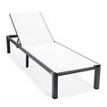 LeisureMod Marlin Patio Chaise Lounge Chair Poolside Outdoor Chaise Lounge Chairs for Patio Lawn and Garden Modern Black Aluminum Suntan Chair with Sling Chaise Lounge Chair (White)