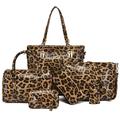 ZiMing 6-Pcs Handbags Set Women Purses Leopard Print & Crocodile Pattern PU Leather Totes Shoulder Bags Satchel Top Handle Handbag Wallet-Yellow