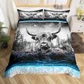 Highland Cattle Duvet Cover Set Highland Cow Bedding Set for Kids Boys Girls Farmhouse Cow Comforter Cover Cow Bull Cattle 1 Duvet Cover with 2 Pillowcases Super King