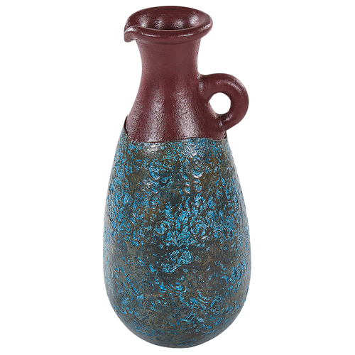 Dekovase Blau u. Braun aus Terrakotta 40 cm Hoch Handgefertigt Antiker Römischer Stil Vintage Look Antike Dekoration