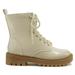 Soda Women Combat Army Military Motorcycle Riding Platform Lug Boots Side Zipper FIRM-S Beige Bone Patent 7