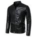 Pgeraug for Men Spring And Solid Color Zip Pu Leather Jacket Short Lapel Motorcycle Leather Jacket Coat Jackets for Men Black Xl