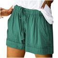 Summer Shorts Womens Biker Short Pants Drawstring Elastic Waist Pure Color Lightweight Casual Baggy Trendy Beach Hot Pants (S Mint Green-G)