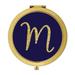 Koyal Wholesale Gold Compact Mirror Bridesmaid s Wedding Gift Navy Blue | Faux Gold Glitter Monogram Letter M 1-Pack