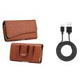 Bemz Accessory Bundle for Samsung Galaxy A6 - Executive PU Leather Holster Card Slot Carrying Case (Brown) with Durable Fast Charge/Sync Micro USB Charger Cable (3.3 Feet) and Atom Cloth