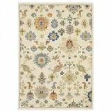 HomeRoots 3 x 5 ft. Ivory Beige Gold Gray Blue Pink Red Rust & Green Oriental Power Loom Stain Resistant Rectangle Area Rug with Fringe