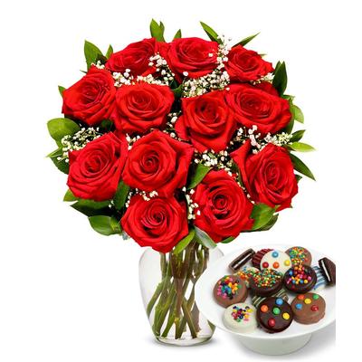 One Dozen Roses with Celebration Chocolate Oreos