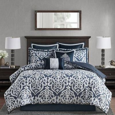 Odette Scroll Comforter Bed Set Midnight Blue, King, Midnight Blue
