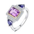 JewelryPalace 1.2ct Emerald cut Genuine Amethyst Trillion Cut Tanzanite Color Created Sapphire Ring for Women, 14K White Gold Plated 925 Sterling Silver Ring, Natural Gemstone Jewellery Set J