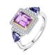 JewelryPalace 1.2ct Emerald cut Genuine Amethyst Trillion Cut Tanzanite Color Created Sapphire Ring for Women, 14K White Gold Plated 925 Sterling Silver Ring, Natural Gemstone Jewellery Set J