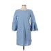 Love...ady Casual Dress - Mini Crew Neck 3/4 Sleeve: Blue Print Dresses - Women's Size Small