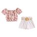 Fsqjgq Summer Baby Girl Clothes Toddler Baby Girl Clothes Kids Toddler Baby Girls Short Bubble Sleeve Floral Print Tops Bowknot Solid Shorts Pants with Belt 3Pcs Set Size 100 Pink