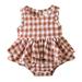 HIBRO Baby Girls Sleeveless Plaid Printed Ruffles Romper Bodysuits 6x Leotard Girls Gymnastics Outfit 4 5t