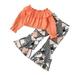Fsqjgq Girl Clothes Toddler Baby Girl Clothes Toddler Girls Outfit Long Sleeves Tops Denim Bell Bottom Prints Pants 2Pcs Set Outfits Size 90 Orange