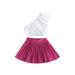 Bagilaanoe 2Pcs Toddler Baby Girls Skirt Set Sleeveless One Shoulder Ruffle Tops + Pleated Skirt 1T 2T 3T 4T 5T 6T Kids Casual Outfits