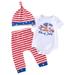 HIBRO Boys Independence Day Short Sleeve Letter Prints Romper Bodysuit Striped Pants Hat 3PCS Outfits Clothes Set Boys 4 T Clothes Baby Button down Shirt Set