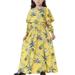 Leesechin Girls Dresses Clearance Muslim Long Dress Middle Big Long Sleeve Round Neck Lace Print Dress