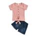 Fsqjgq Cute Girl Clothes Toddler Baby Girl Clothes Toddler Girls Short Sleeve Solid T Shirt Tops and Jeans Shorts 2Pcs Clothing Summer Outfits&Set Size 120 Pink