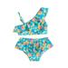 Kids Children Baby Girls 2 Piece Hawaiian Print Swimsuit One Shoulder Ruffle Edge Swimwear Summer Beach Bathinf Suit