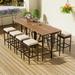10 Piece Patio Bistro Set BTMWAY Outdoor Patio Dining Sets Wicker Patio Furniture Set with Acacia Wood Bar Table Top 8 Stools 2 Foldable Table Dining Bistro Pub Set for Backyard Garden Pool Brown