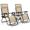 Magshion Outdoor Zero Gravity Chairs Set of 3 Adjustable & Folding Patio Reclining Lounge Chair Zero-Gravity Camping Lounge Chair with Side Table Cup Holder Pillow Cream