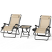 Magshion Outdoor Zero Gravity Chairs Set of 3 Adjustable & Folding Patio Reclining Lounge Chair Zero-Gravity Camping Lounge Chair with Side Table Cup Holder Pillow Cream