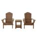 Plastic Poly Outdoor Bistro Set with 2 Chairs and Attached Center Table 3 Piece Patio Furniture Set All Weather Conversation Set for Garden Patio Backyard Brown