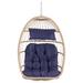 Outdoor Indoor Rattan Egg Hanging Chair with Metal Chain Foldable Swing Hammock Chair with Cushion and Headrest Pillow for Bedroom Balcony