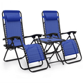 Magshion 3Pcs Zero Gravity Chair Patio Folding Recliner Outdoor Chaise Lounge Chairs Portable Reclining Chair Set with Side Table and Cup Holder Blue