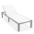 LeisureMod Marlin Patio Chaise Lounge Chair Poolside Outdoor Chaise Lounge Chairs for Patio Lawn and Garden Modern Gray Aluminum Suntan Chair with Sling Chaise Lounge Chair (White)