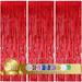 3Pcs Red Metallic Tinsel Foil Fringe Curtains 3.28ft x 6.56ft Red Photo Booth Backdrop Streamer for Party Door Wall Curtains Bachelorette Birthday Christmas New Year Decorations
