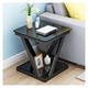 Sofa Side Table, Glass corner table Mini bedside table Light luxury Simple bedroom coffee table Sofa side cabinet metal frame Small square table (Color : Black-B, Size : 50x50x50cm)