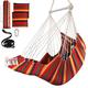 Chihee Hammock Chair Hanging Swing 2 Seat Cushions Included, Durable Spreader Bar Soft Cotton Weave Hanging Chair Side Pocket Large Tassel Chair Set Foot Rest Support Calf Foot Extra Comfortable