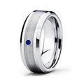Blue Sapphire Ring, Silver Tungsten Wedding Ring, Tungsten Carbide Ring, Unique Ring, Brush