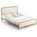 Costway Upholstered Gold Platform Bed Frame with Velvet Headboard-Queen Size