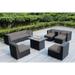 Ohana 10 Piece Black Wicker Patio Sectional Set with Fire Table