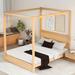 Queen Size Canopy Platform Bed with Headboard and Support Legs, Modern Design Solid Pine Wood Bedframe, Can Be Freely Decorated