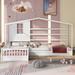 Twin Size Wood House Bed, 2 Twin Solid Bed L Structure with Fence & Slatted Frame