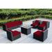 Ohana 10 Piece Black Wicker Patio Sectional Set with Fire Table