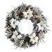 Flocked Poinsettia and Berries Artificial Christmas Wreath, 24-Inch, LED Lights