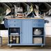Blue Kitchen Island Cart on 5 wheels with Spice Rack/Drawers
