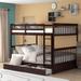 Full Over Full Bunk Bed with Ladders, Wood Bunkbed with 2 Storage Drawers & Safety Guardrails for Bedroom, Guest Room Furniture