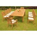 Teak Dining Set: 10 Seater 11 Pc: Large Caranasas 122 Double Extensions Rectangle Dining Table 8 Armless & 2 Arbor Stacking Arm/Captain Chairs Outdoor Patio Grade-A Teak Wood WholesaleTeak #WMDSAB43