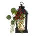 12" Holiday Berries and Greenery Metal Lantern Artificial Table Christmas Arrangement with LED Candle Included - 12