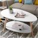 Coffee Table-Oval Wood Coffee Table with Open Shelving for Storage and Display 2 Tier Sofa Table