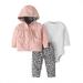 JDEFEG Girls Outfit Baby Boys Girls Fall Winter Cotton Hooded Coat Jacket Romper Bodysuit Long Sleeve Pants Clothes Set Easter Receiving Blanket Cotton H 24M