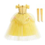 SUEE Princess Yellow Belle Dress for Girls Halloween Fancy-Dress Costume w/Gloves 3T-9T