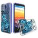 Compatible for at&t Calypso U318AA Liquid Glitter Cover Cell Phone Case + Tempered Glass - Aqua Teal Flower
