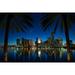 Miami Florida Palms and City at Night (36x54 Giclee Gallery Art Print Vivid Textured Wall Decor)